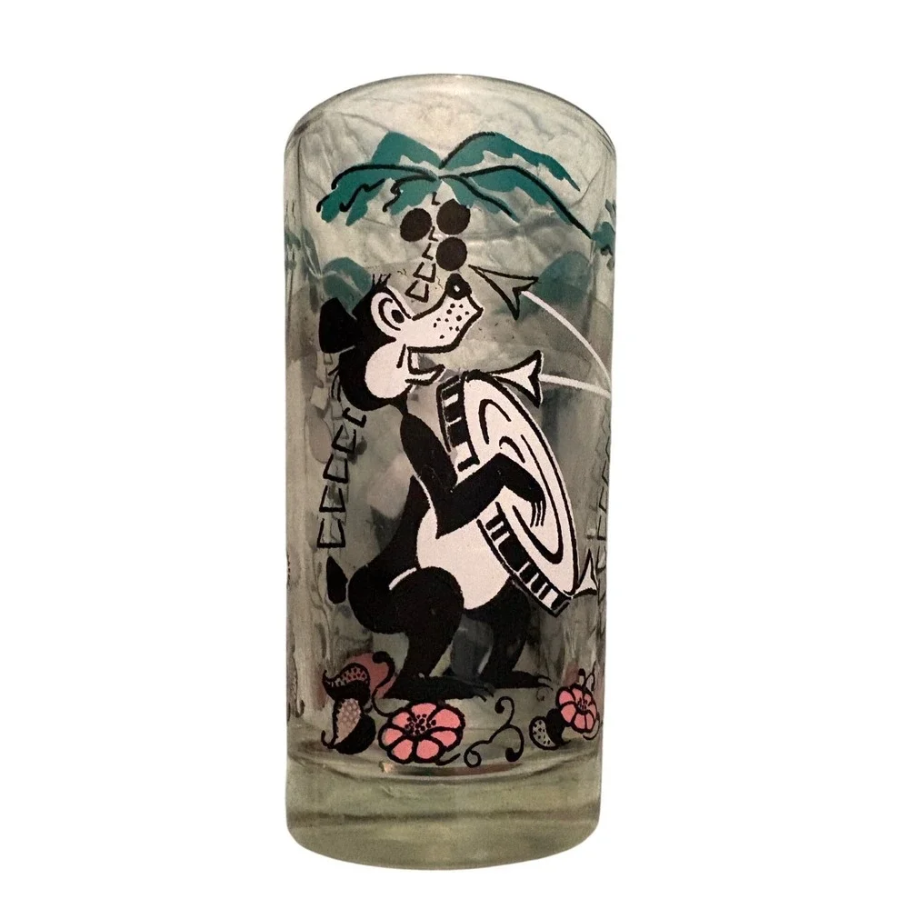 Vintage Jungle Animal Juice Glass Monkey Bear Palm Tree Tumbler Mid Century
